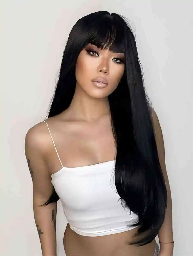 

Bangs Straight Lace Front Wigs Human Hair Pre Plucked 4x4Lace Frontal Wigs Human Hair Natural Hairline 180Density Human Hair Wig