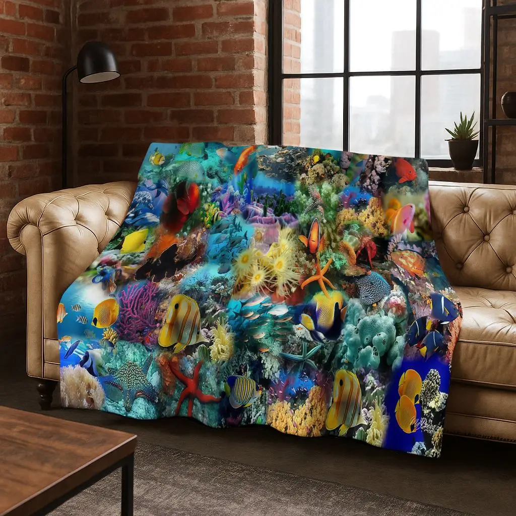 

Dream Underwater World Sea Dolphin Turtle Coral Art Flannel Blanket,Cozy Soft Throw Blanket for Home Bedroom Bed Sofa Gift Kids
