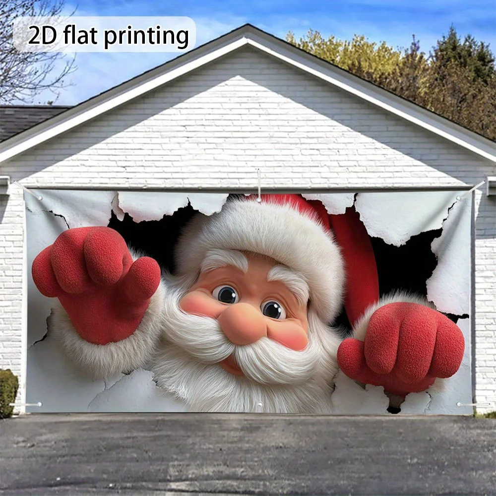

1PCS Santa Claus Torn Paper Garage Door Strip, Holiday Decoration, Easy To Install, No Need for Electricity