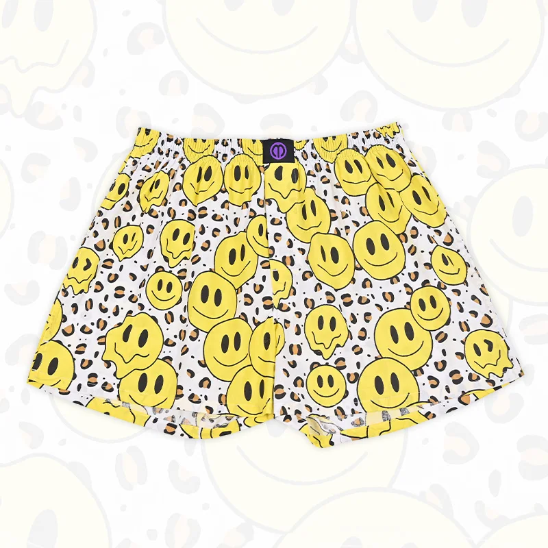 Bright Yellow Pattern Pure Cotton Shorts Underwear Pattern For Men Women Comfortable Nighttime Sleeping Breathable Panties