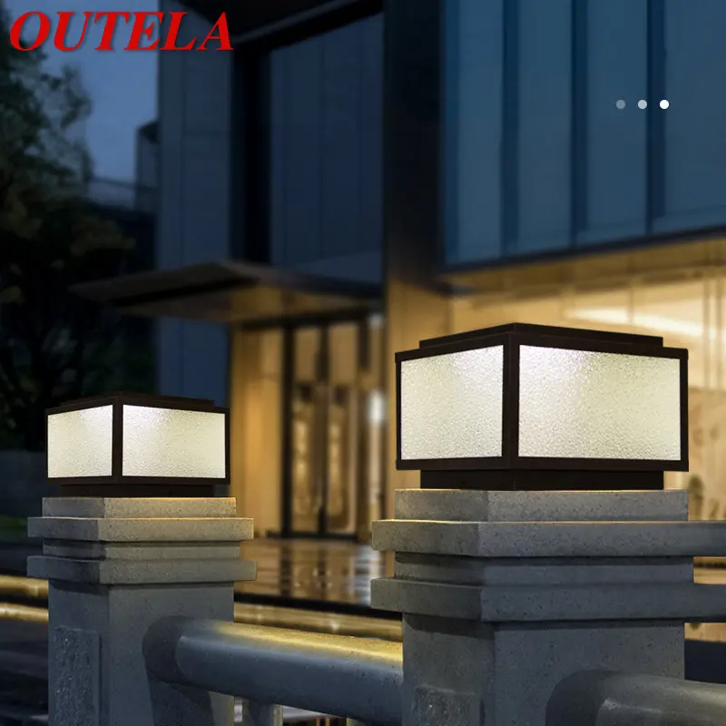 

OUTELA Outdoor Solar Post Lamp LED Creative Square Pillar Lights Waterproof IP65 for Home Villa Hotel Porch Courtyard