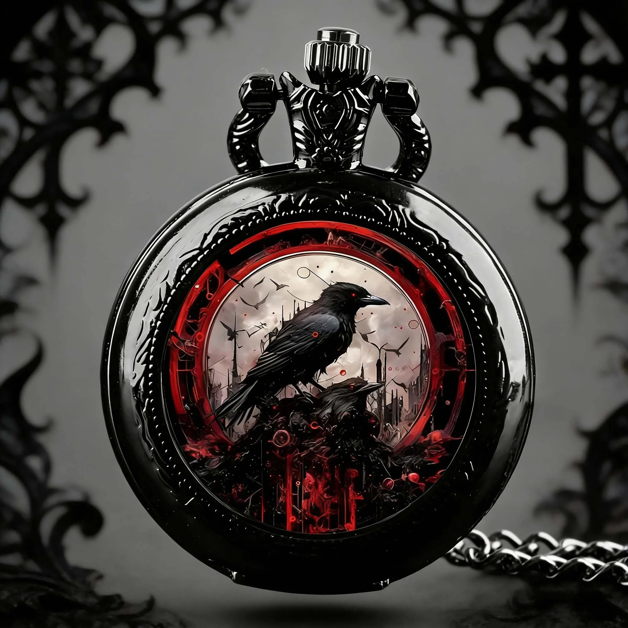 

Exquisite Vintage Black Crow Quartz Pocket Watch Necklace Pendant World Time Ideal Gift for Men Women Kids Reloj De Bolsillo
