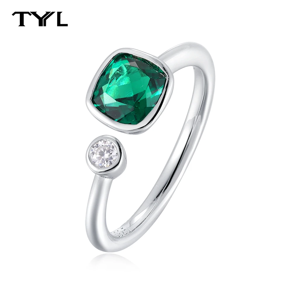 

TYYL 6*6 мм квадратное кольцо с изумрудом для женщин, муассанит, стерлинговое серебро 925 пробы, открывающиеся кольца, регулируемые ювелирные изделия для свадебной вечеринки