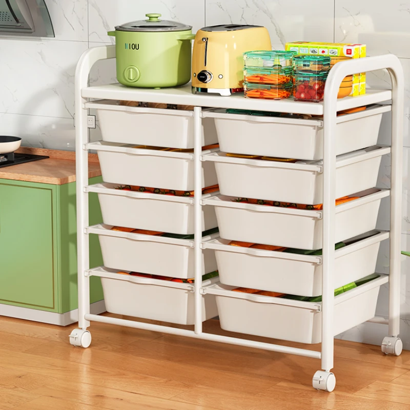 

Kitchen cart with drawers, storage rack, multi-level floor to floor fruit and vegetable storage, microwave storage rack, basket