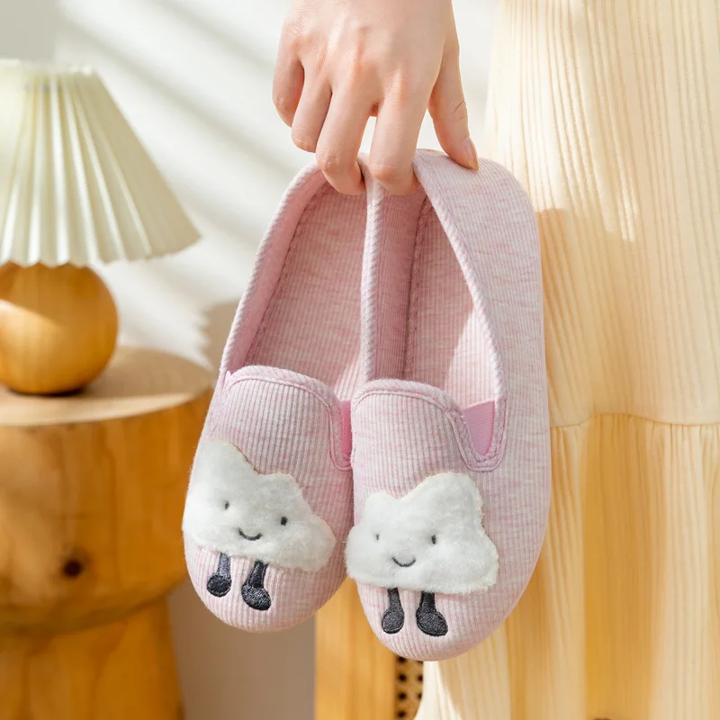 1 Pair Soft Cotton Smiling Clouds House Indoor Flats Slipper Four Seasons Slippers For Girl Women Cute Animal Shoes