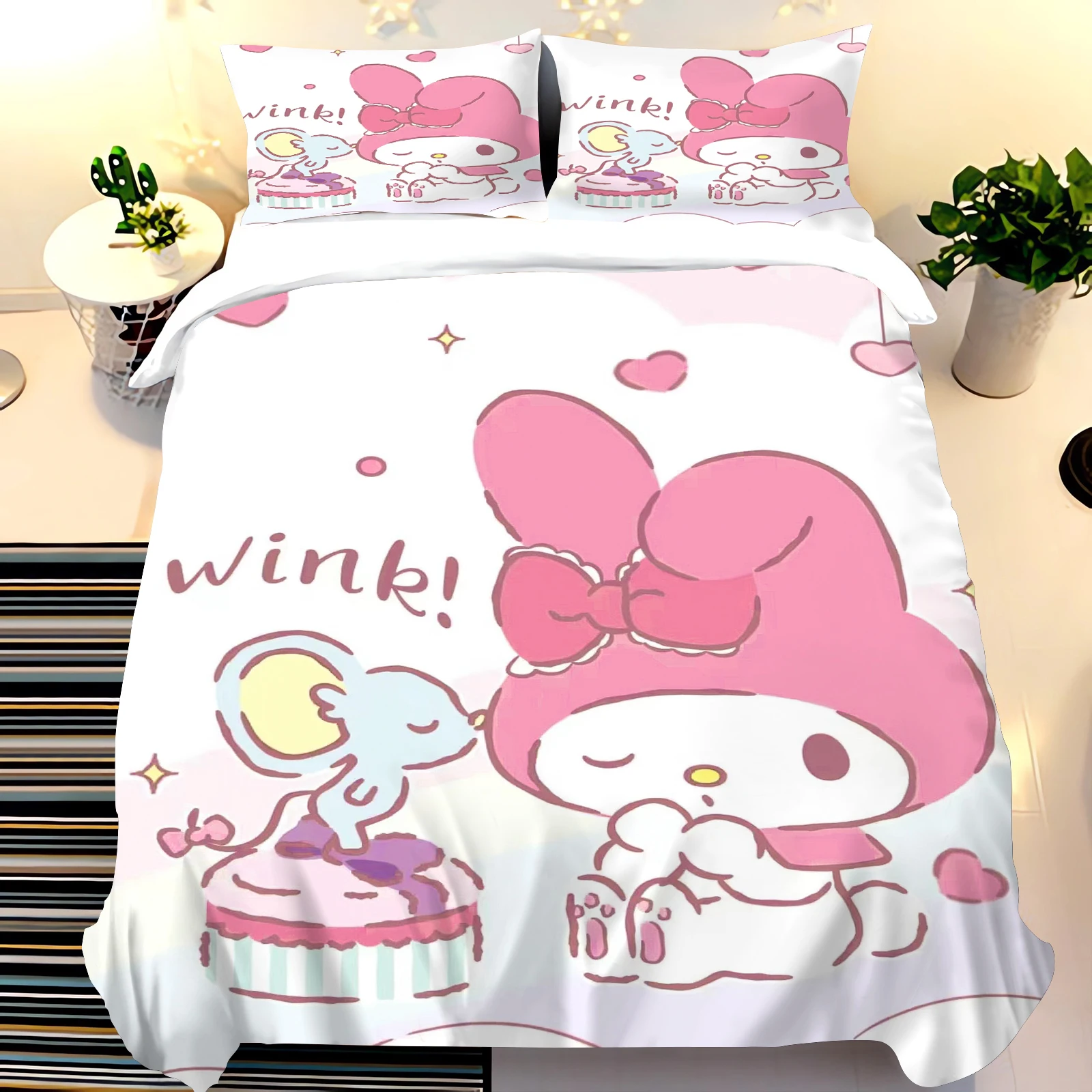 Melody Sanrio Cartoon Anime Quilt Duvet Cover Set Comforter King Size Bedding Grade A Printed Queen Twin Children