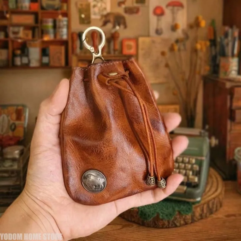 Compact Retro Drawstring Key Wallet Mini Pouch Change Purse Keychain Medieval Jewelry Storage Bag Housekeeper Accessory