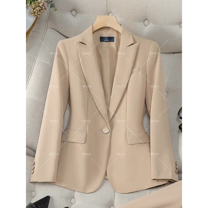 New Arrival Autumn Winter Khaki Navy Women Blazer Coat Long Sleeve Single Button Office Ladies Business Work Wear Formal Jacket