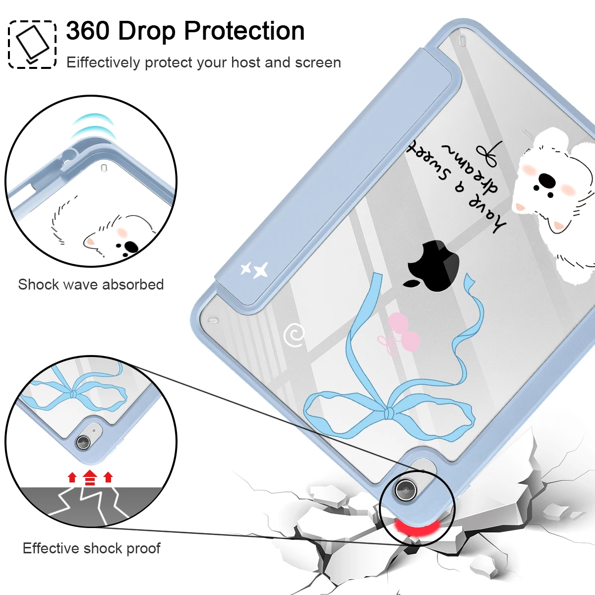 Прозрачный чехол с милым щенком на спине для iPad 2025 M4 Pro 13 11 Air 11 10th 10,9 дюймов Air 4 Air 5 2022 10,2 дюйма с автоматическим пробуждением/сна