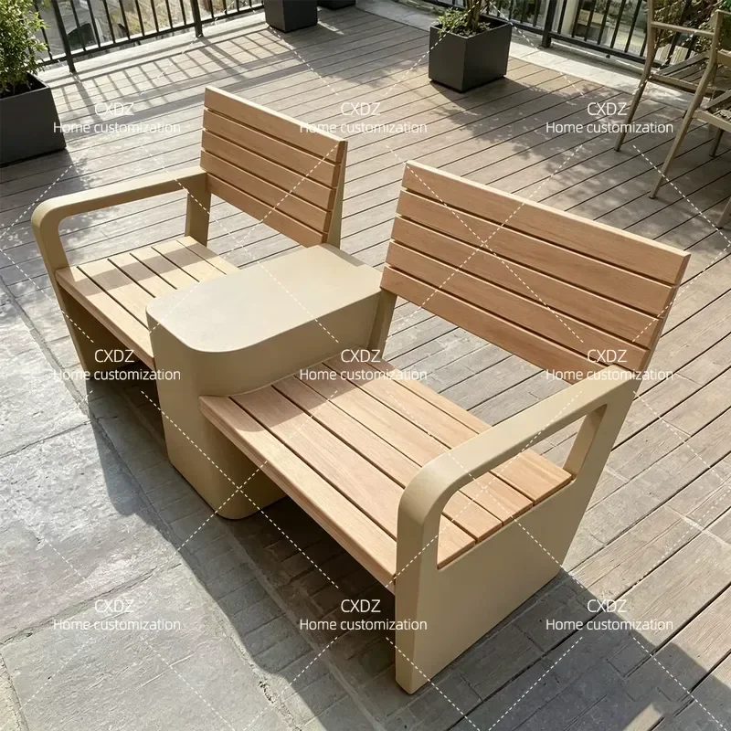 Modern Simple Double Leisure Chair Plastic Wood Seat Mall Rest Area Street Outdoor Public Seating Eco Friendly Bench