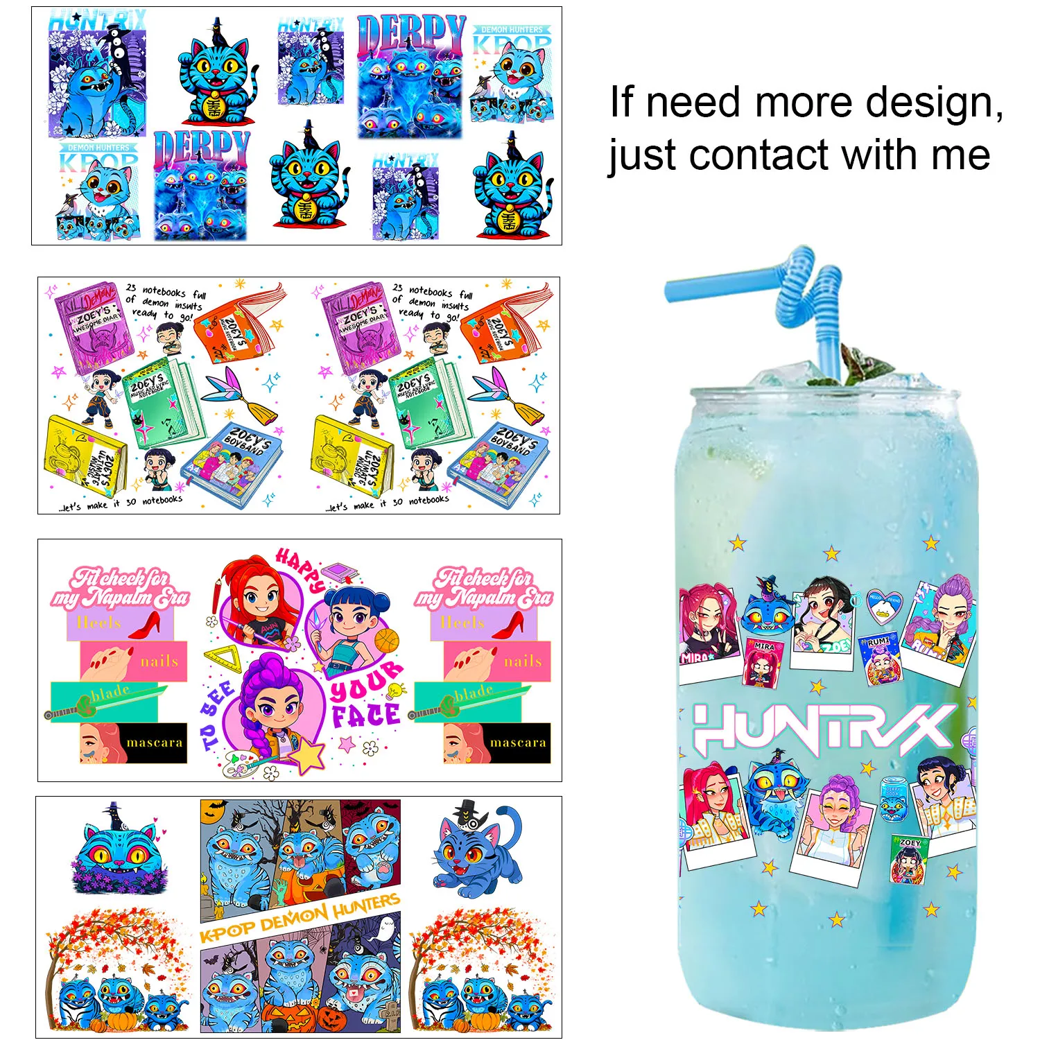 

Popular Kpop Girls Hunters easy peel waterproof DIY Decals 3D transfers uvdtf tumbler seal stickers 16oz uv dtf cup wraps