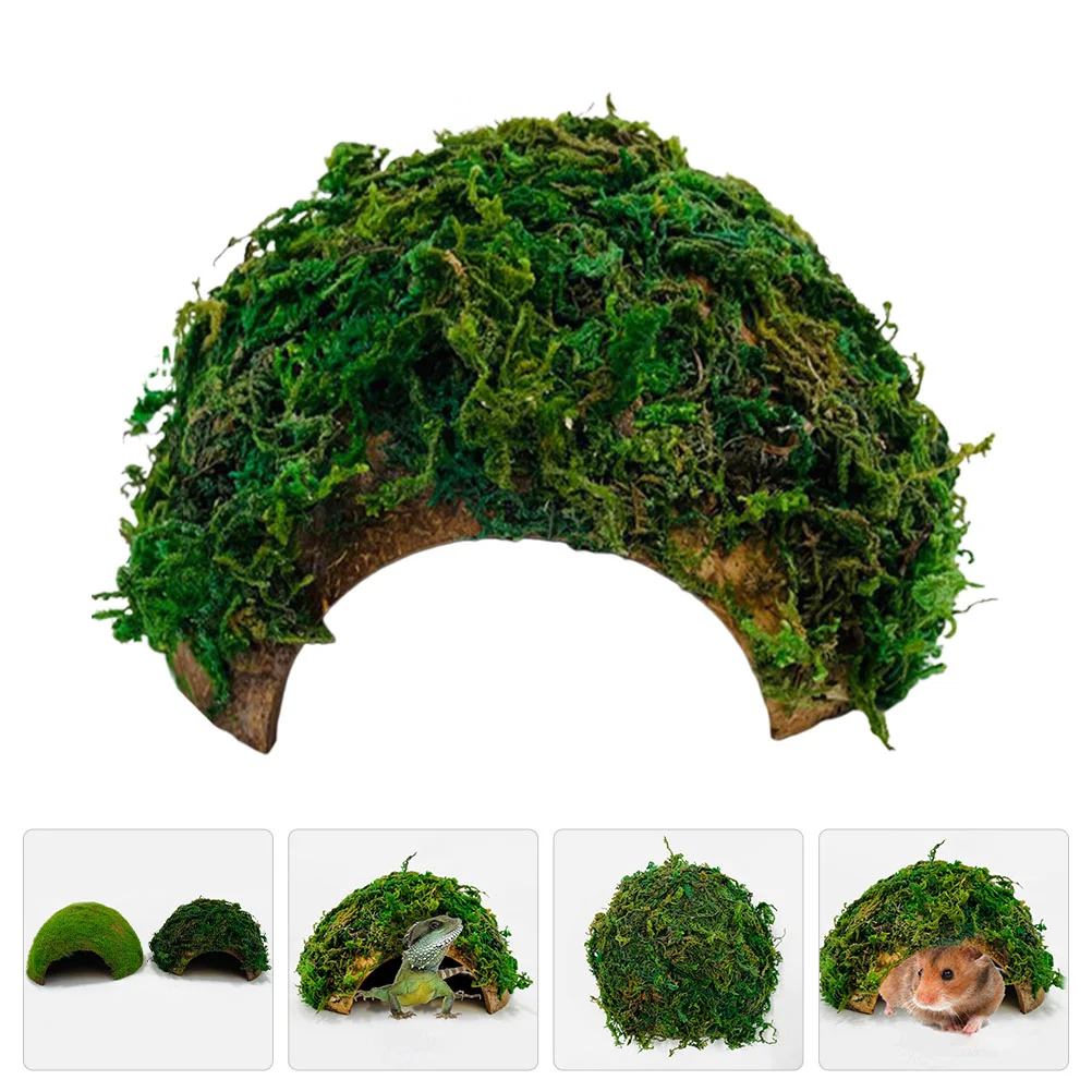 Hamster Reptile Hideout House Lizard Hiding Cave Turtle Basking Platform Hides and Caves Green