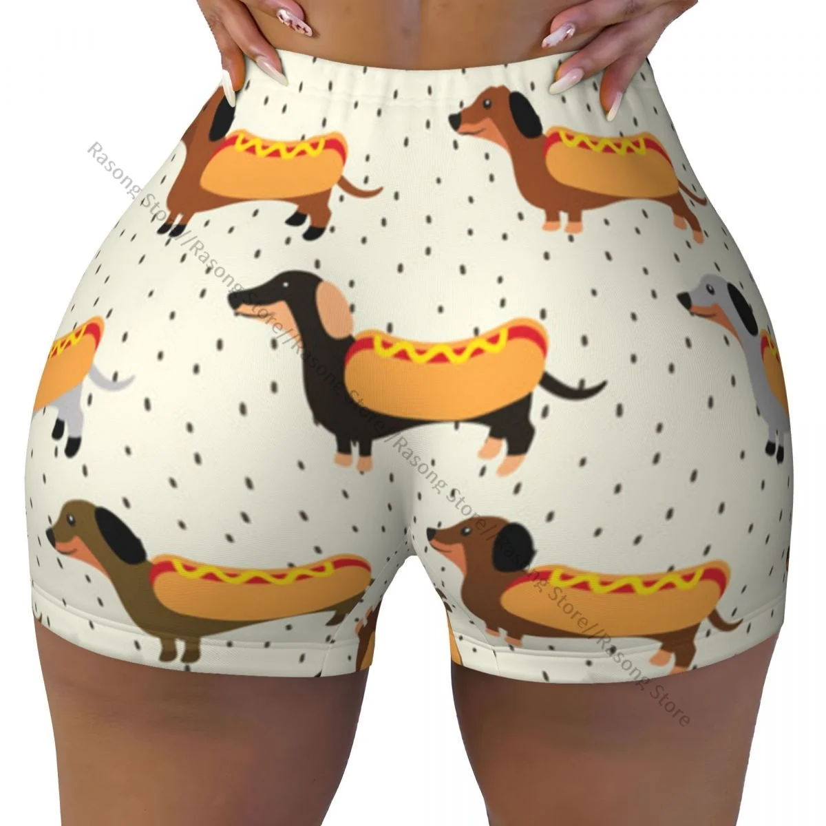 Spandex yogashorts voor dames Teckelspatroon Workout Booty Shorts