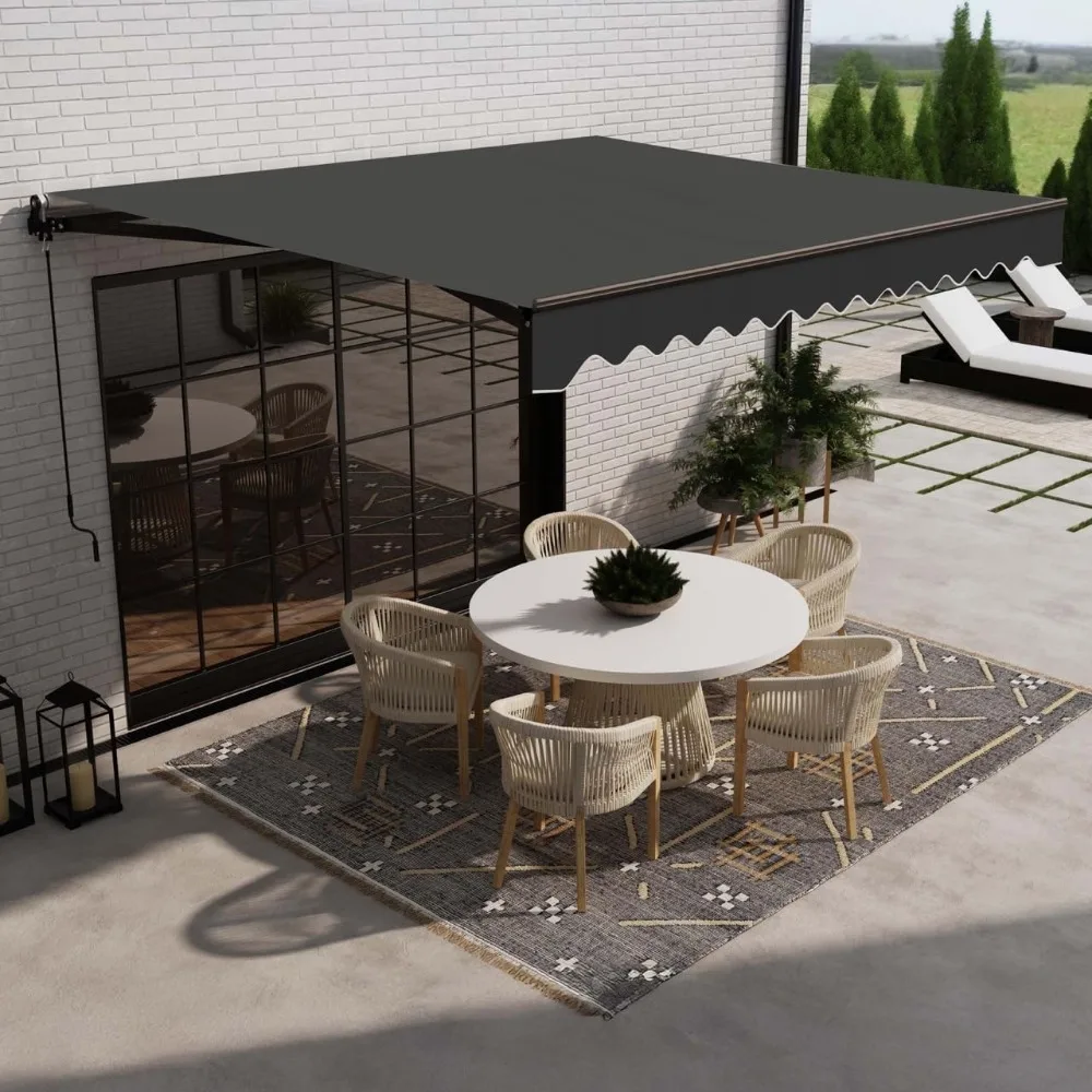 Retractable Sunshade Caribbean Black 16x10: Waterproof Fabric, Remote Control, Rust-Free Aluminum