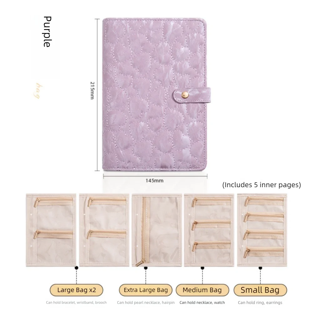 

Luxury PU Leather Jewelry Storage Book with Zipper Clear Pockets Jewelry Packaging Box Jewelry Organizer for Women