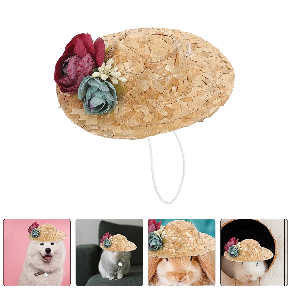 

Pet Dog Straw Hat Handmade Woven Small Pet Summer Sun Cap Cosplay Photo Prop Dog Straw Hat Photo Prop Party Favor