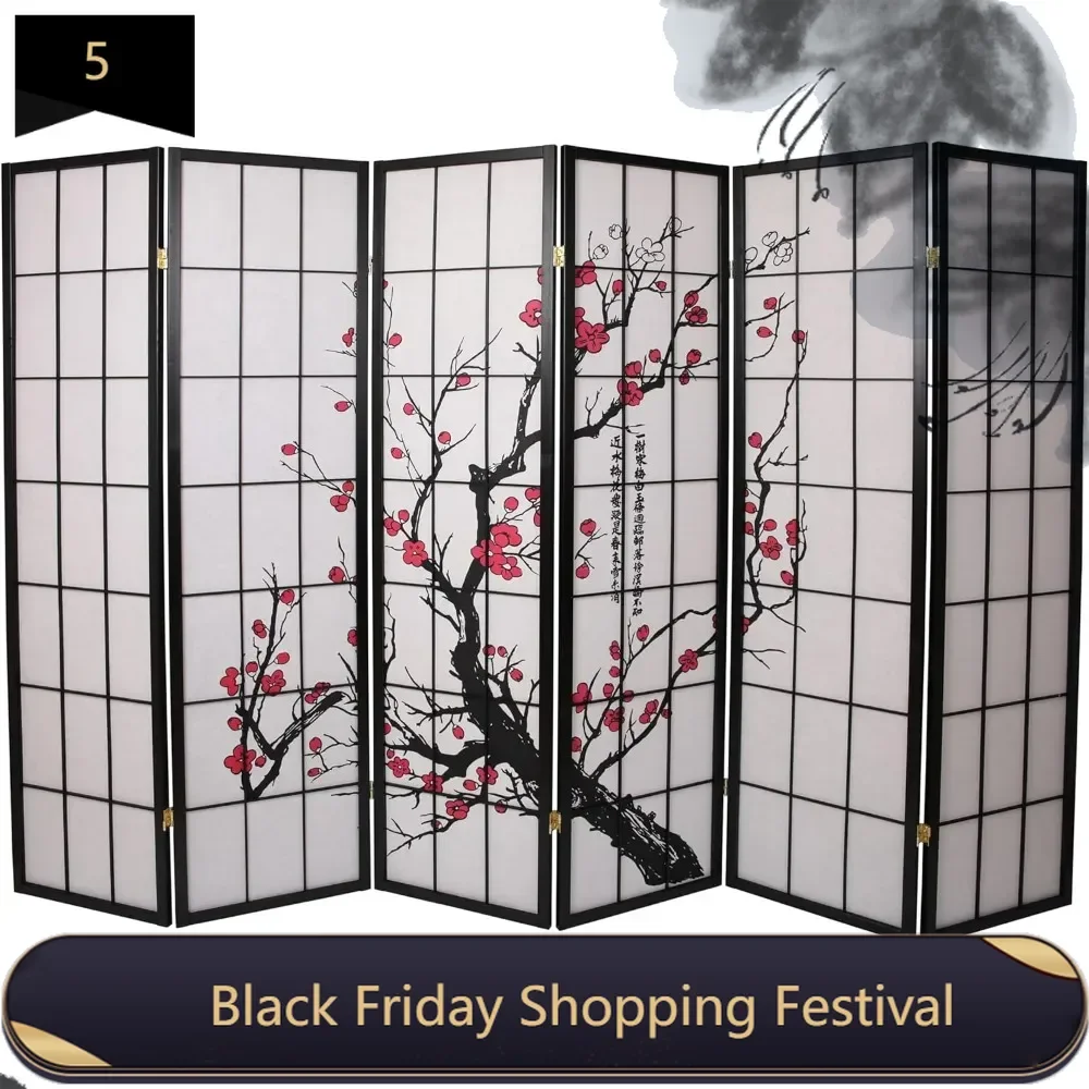 6 Panel Plum Blossom Screen Room Divider