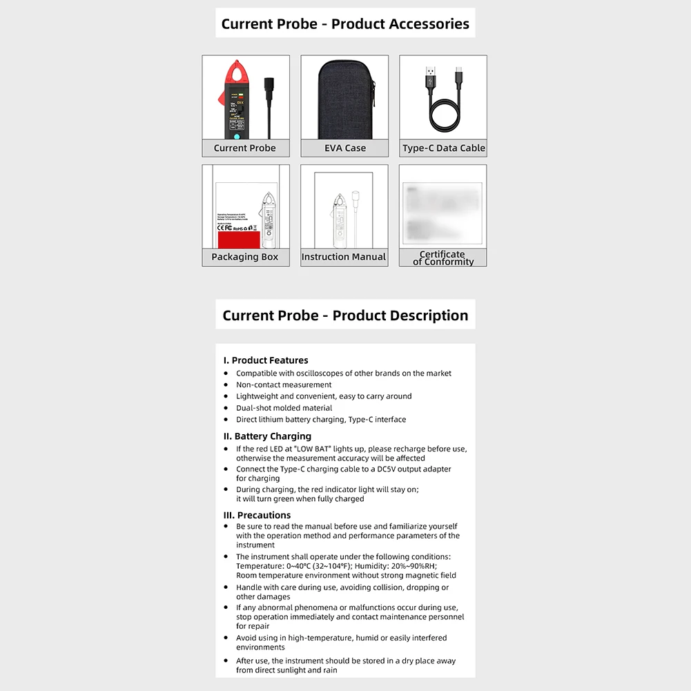Black Smart Clamp Meter Non-Contact Tester High Accuracy Measurement Insulated BNC Connectors For Oscilloscope Brands