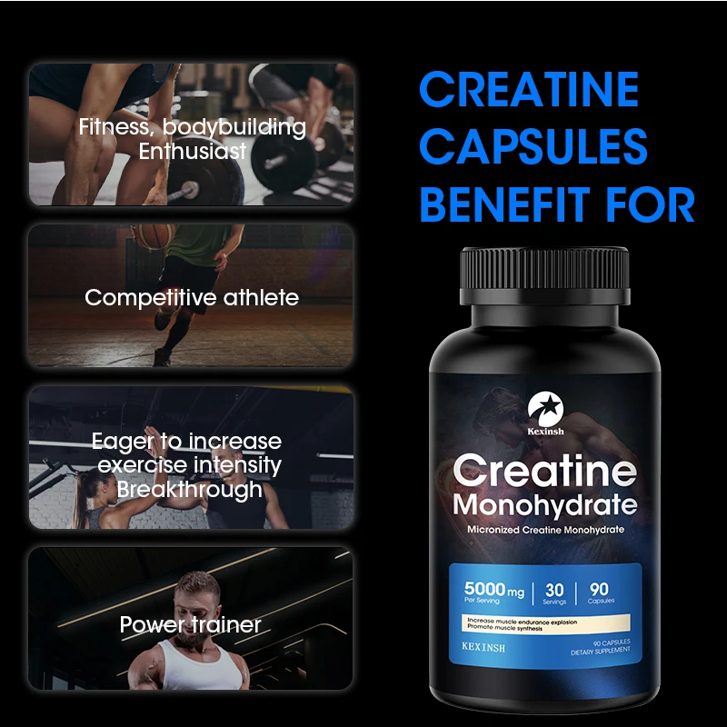 Kexinsh Creatine Monohydrate Capsules Gain Strength, Build Muscle & Enhance Performance for Muscle Endurance, Non-GMO