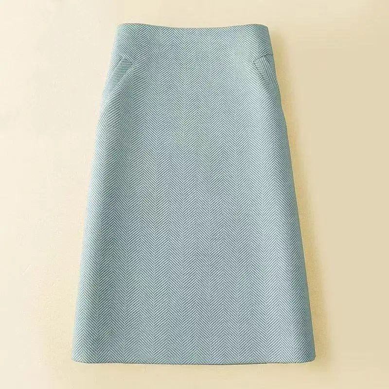 

Autumn Winter New Elegant Woolen Skirt Women's Temperament High Waist Herringbone Pattern Slim Skirt Casual Versatile Skirts