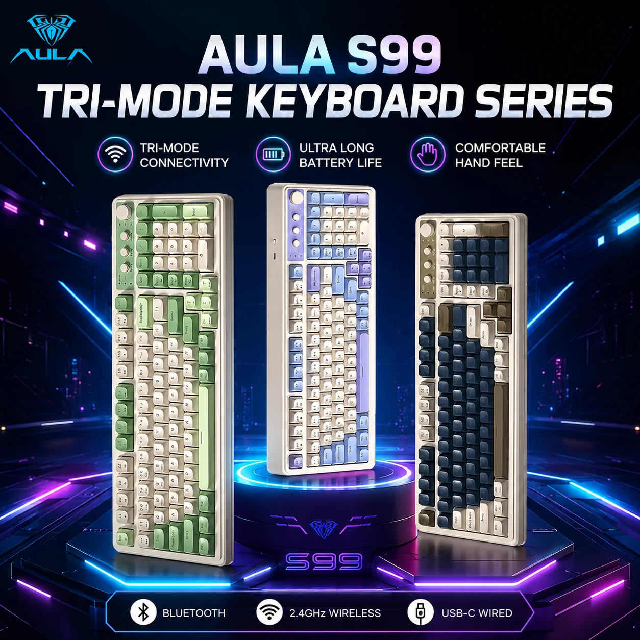 Gaming Keyboard That Is Quiet - AULA S99 Tri-Mode Wireless Bluetooth Wired