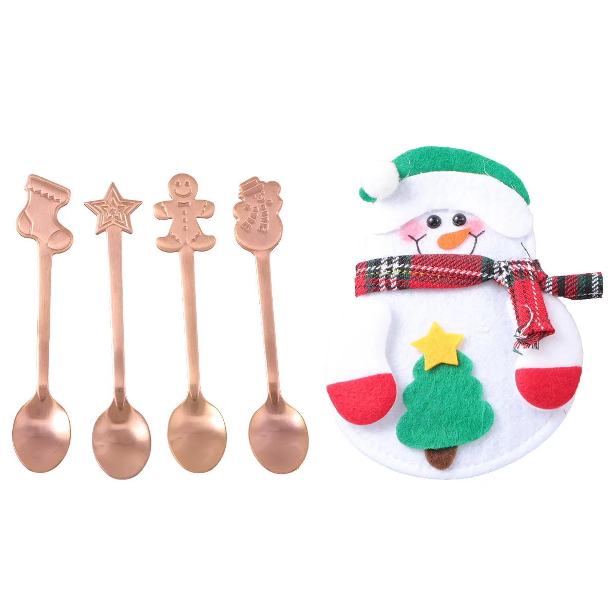 

5Pcs Christmas Spoons Set Stainless Steel Mirror Polished Food Serving Utensils Portable Packing Bag for Restaurant Bar Office