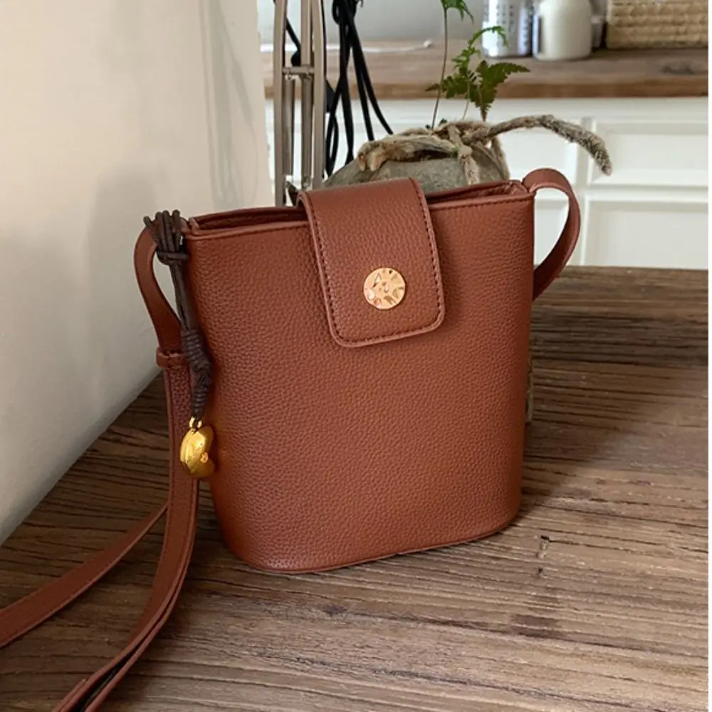 

PU Lichee Pattern Bucket Bag Korean Style All-match Simple Shoulder Bag Phone Bag Message Bag Ins Square Tote Bag Streetwear