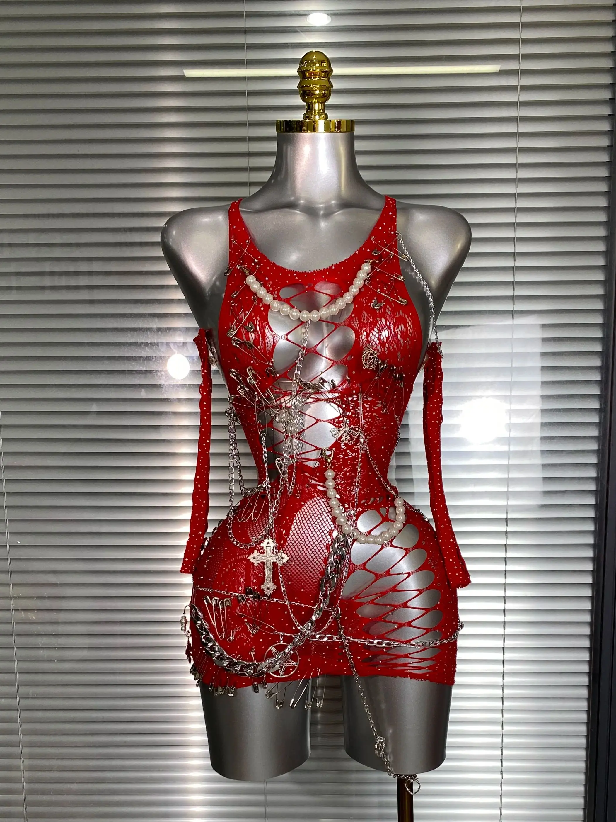 

Celebrity New Women Sexy Stretchy Stage Performance Costume Stage Punk Dancer Singer Night Club Mini Party Dress