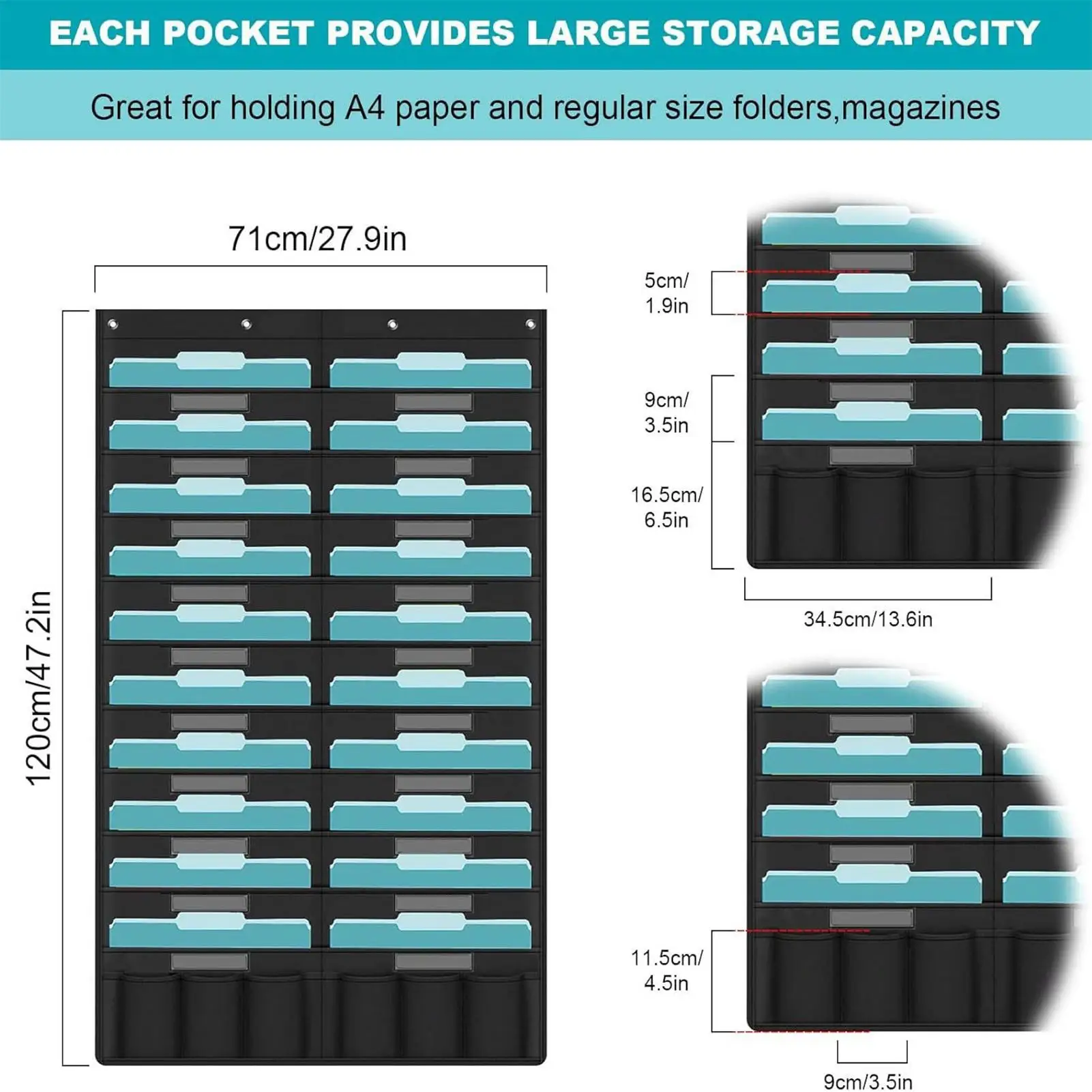 منظم ورق الحائط مخطط أكسفورد مع 20 جيوب منظم الملفات جيوب تثبيت على الحائط لباب الفصول الدراسية المدرسية ومدخل المسكن