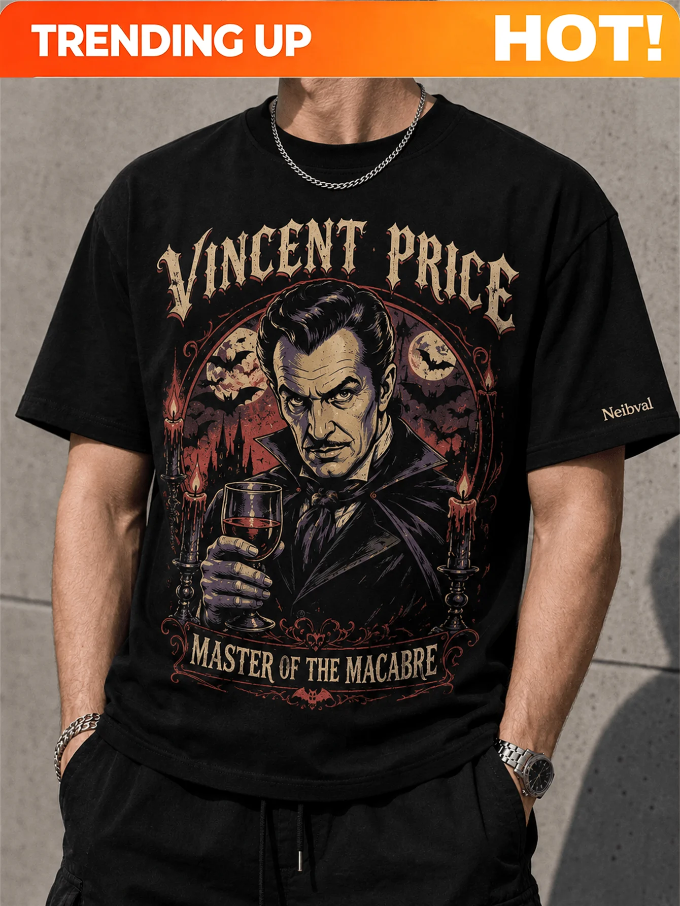 Customization Vintage Gothic Vampire Horror T Shirt, Retro Bat Moon Candle Graphic Tee, Haunted Castle Halloween Shirt, Distress