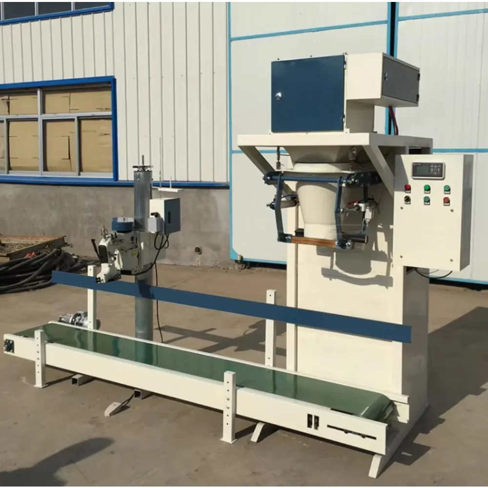 Rice and Grain Weighing Filling Packaging Machine with Bag Lifting Conveyor and Sealing Device