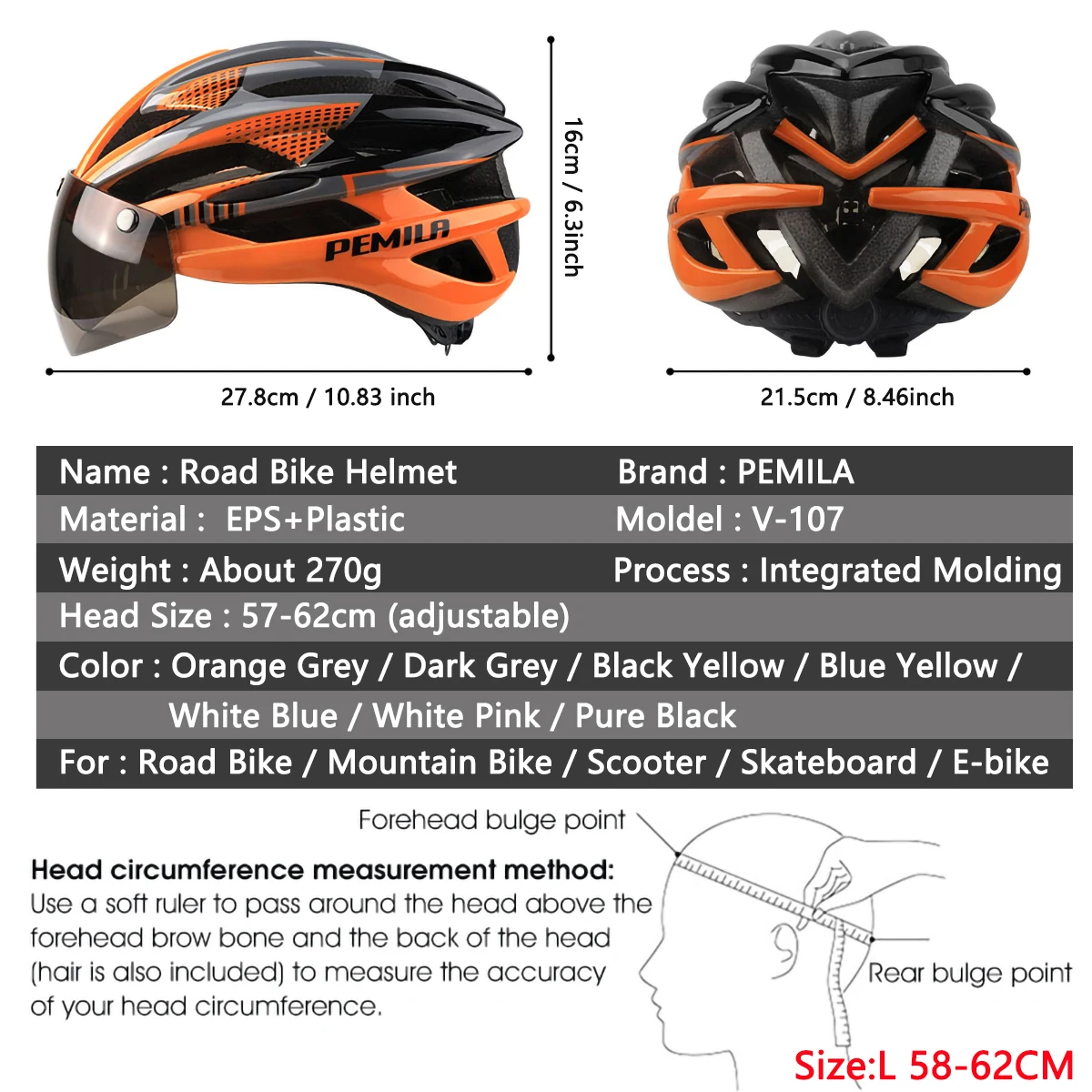 PEMILA Cycling Helmet Man Women Goggle E-bike Helmet Road Mountain Bike Helmet Lens For Riding Bicycle Sports Skateboard Scooter