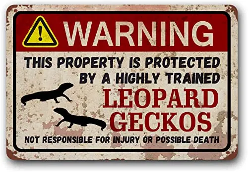 Eveokoki Leopard Geckos Retro Sign, Metal Signs Warning Sign Pet Gift, Exotic pet, Small Pet Tin Sign 8 X 12 Inches