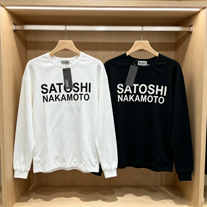 Big Print Label Satoshi Nakamoto Waffle T Shirt Men Women Quick Dry Loose Breathe High Quality Long Sleeve T-shirt Tops Tee
