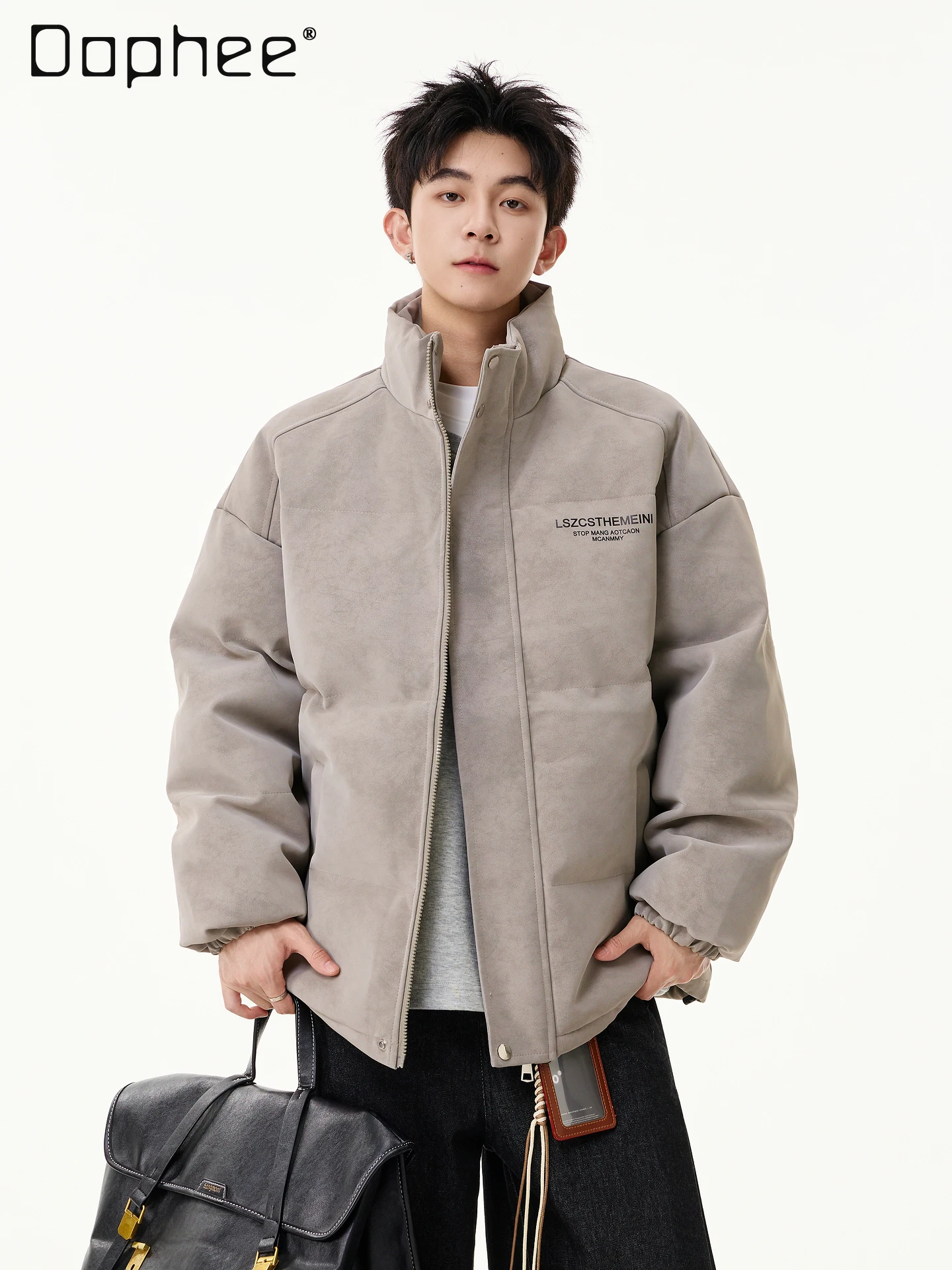 Winter American Style Thickened Stand Collar Windproof Casual White Cotton Jacket Men's Black Warm Versatile Cotton Coat