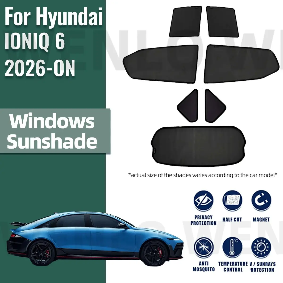 

For Hyundai IONIQ 6 2024 2025 2026 Car Sunshade Shield Magnetic Front Windshield Frame Curtain Rear Side Window Sun Shades Visor