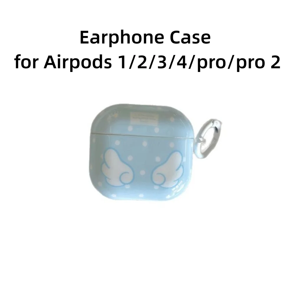 

TPU Earphone Case Blue angle wings Protector Headphone Protective Cover Anti-scratch with Pendent for Airpods 1/2/3/4/pro/pro 2