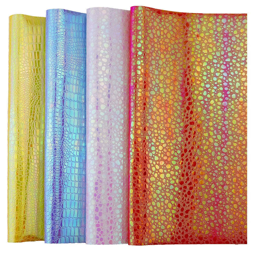 30x134cm Roll Iridescent Crocodile Snake Skin Textured Faux Synthetic Leather Fabric DIY Earrings Supplies Craft  BH083