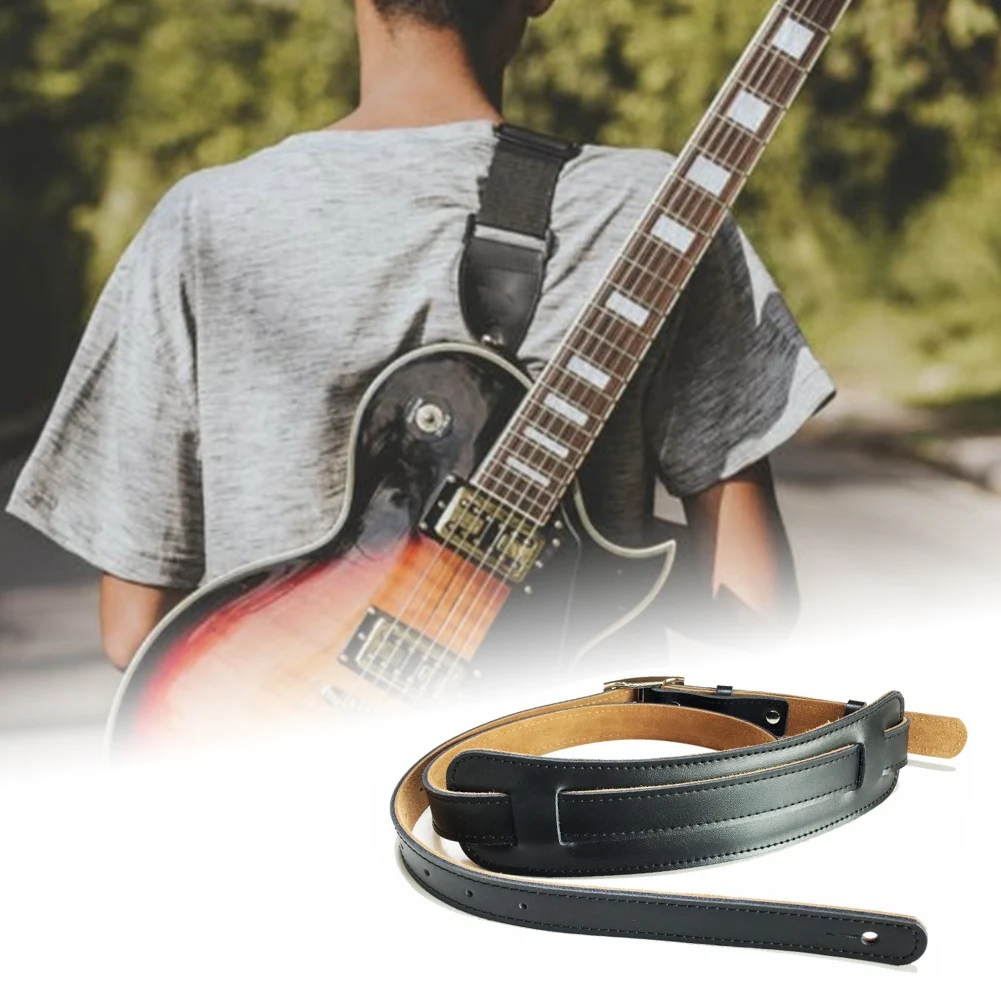 Durable Leather and Metal Buckle Electric Guitar Strap Belt Shoulder Pad Adjustable Vintage Guitar Straps-White Color