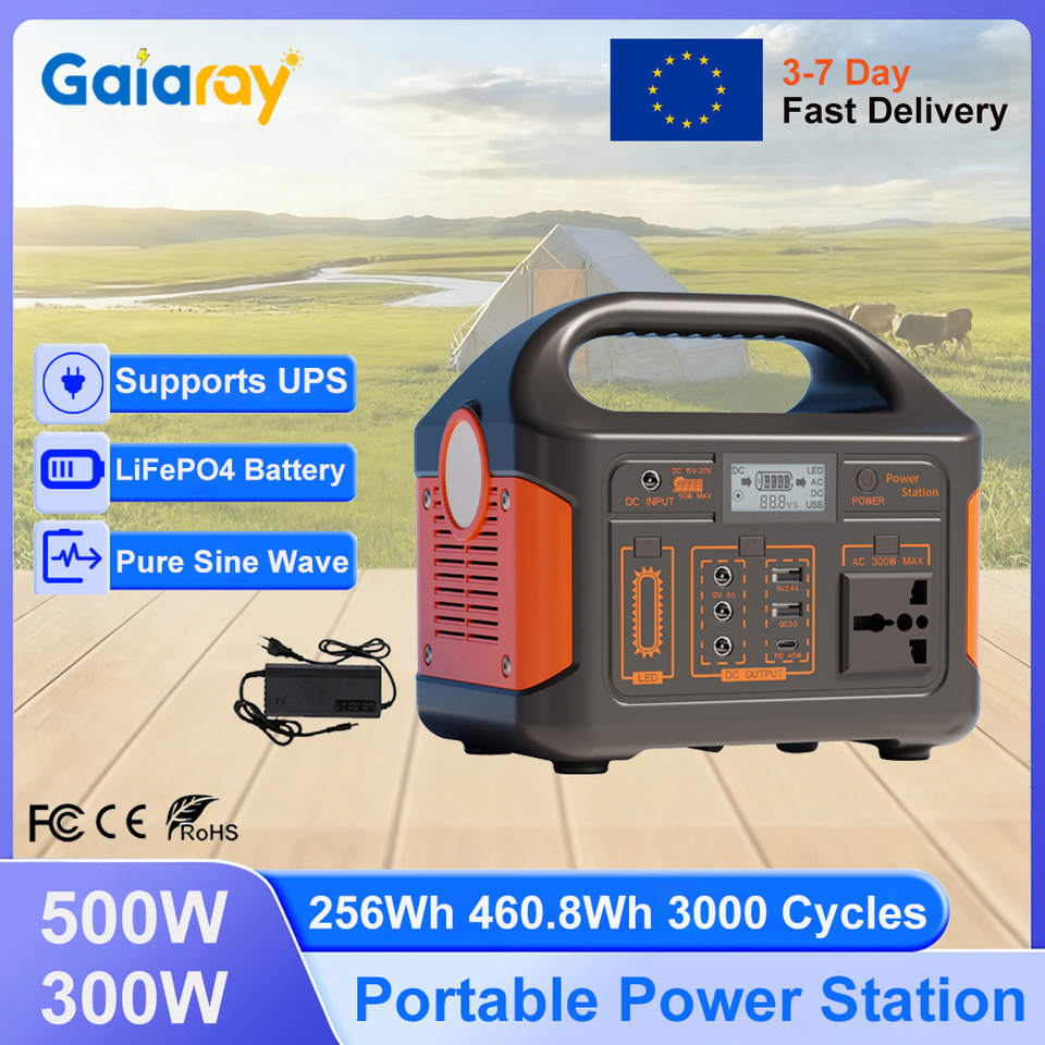 Gaiaray 300W 500W Portable Power Station 256Wh 460.8Wh Solar Generator UPS Emergency Power LiFePO4 Power Plant for Home Outdoor