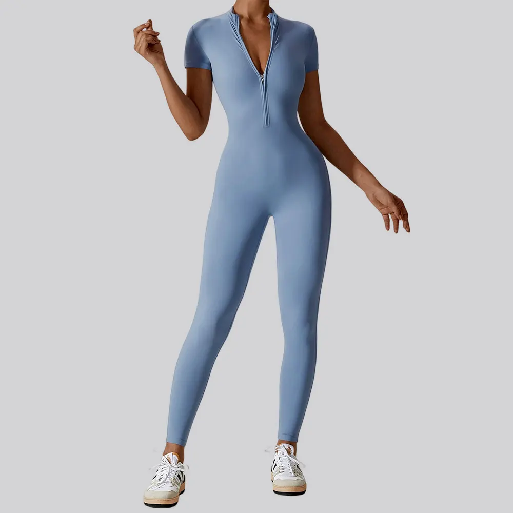 

Женское цельное боди на полумолнии, спортивная одежда с эффектом пуш-ап для спортзала, однотонное боди для фитнеса, йоги, леггинсы, комбинезон