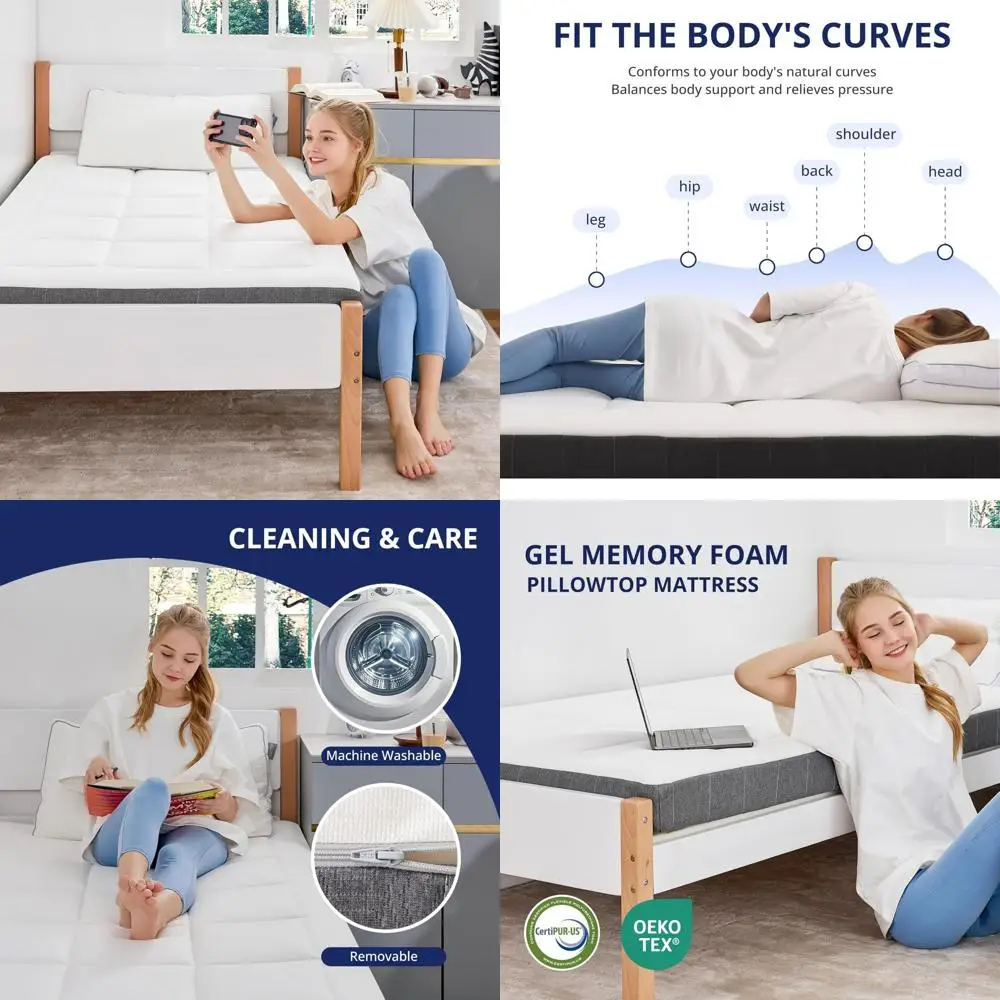 

5-Inch Twin Size Gel Memory Foam Pillowtop Mattress with Pressure Relief, CertiPUR-US Certified, Fiberglass-Free