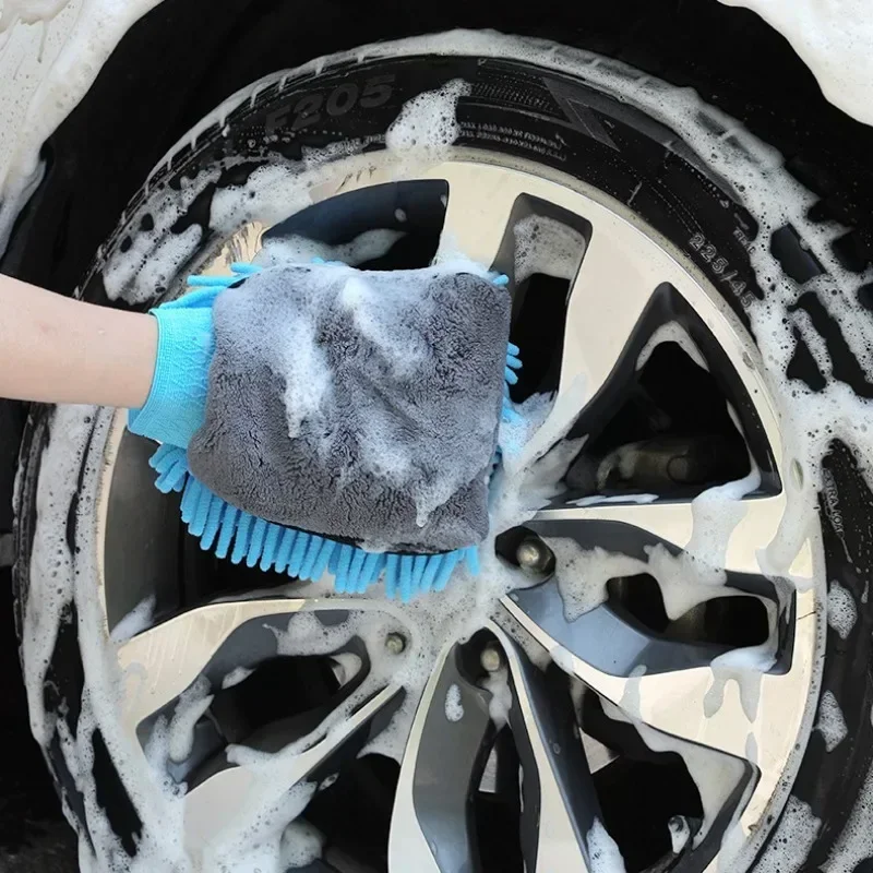 Mikrofaser Auto-Waschhandschuh Weicher Kratzfreier Doppelseitiger Chenille Ultra-Saugfähiger Waschhandschuh für Auto-Detailing Reinigungswerkzeuge