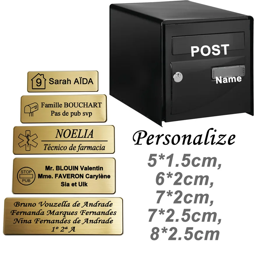 Placa de identificación comercial con etiqueta de metal de acero personalizable gratis, placas y letreros con nombre de logotipo de texto grabado personalizado para puerta de buzón de correo