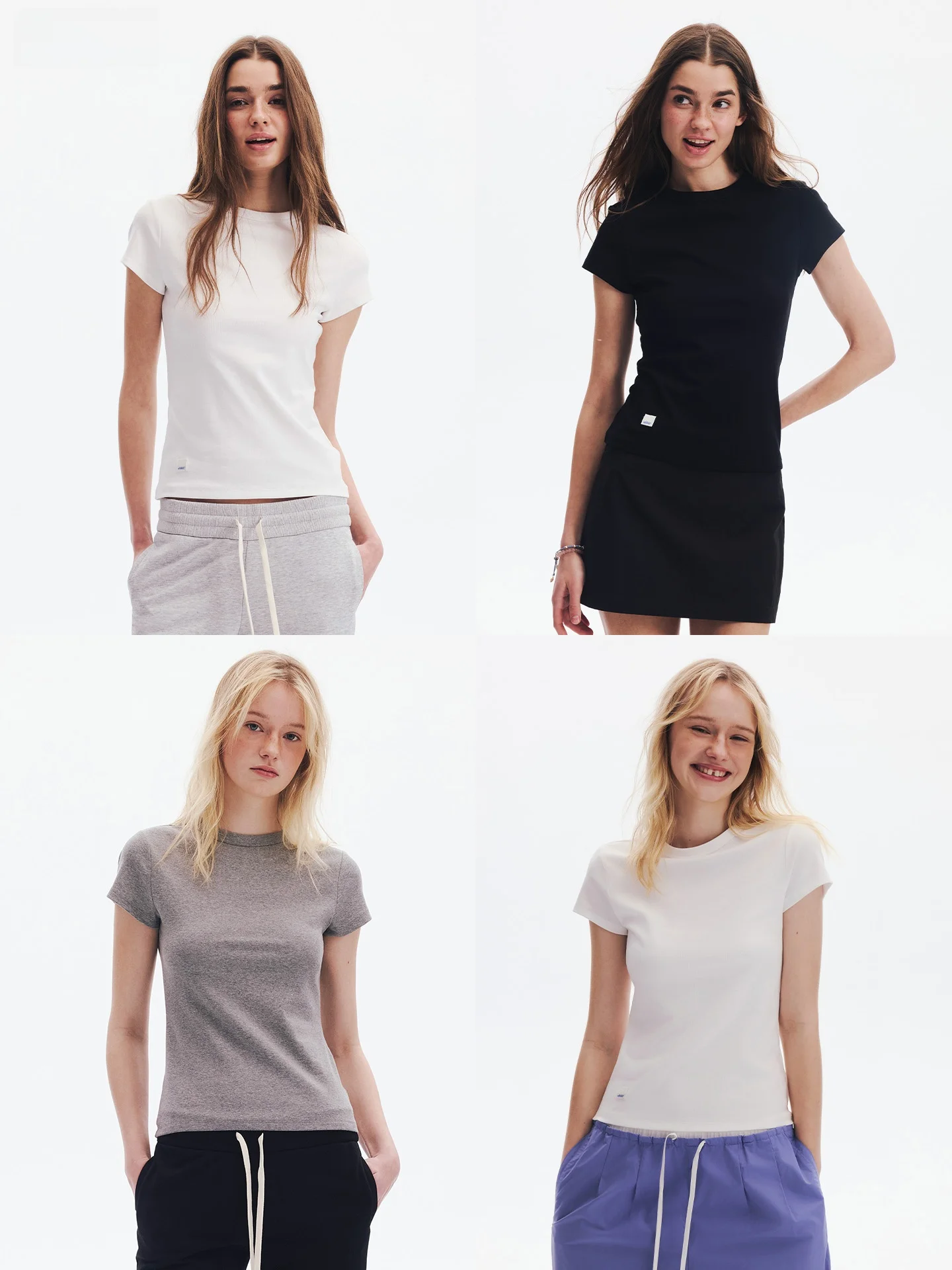 

Ahhh Classic Minimalist Versatile Commute round Neck Slim Fit Elastic Short Sleeve Short Length T-Shirt Top Casual Style