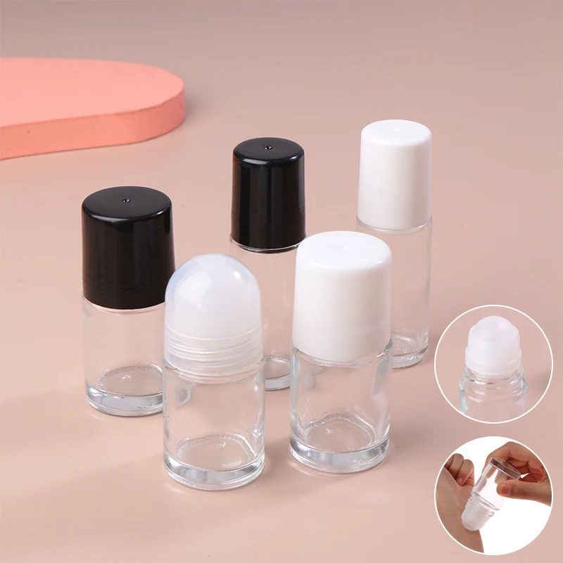 

30/50ml Empty Glass Refillable Roll On Bottles Plastic Roller Bottle Leak-proof Cosmeitic Containers For Essential Oil Perfumes