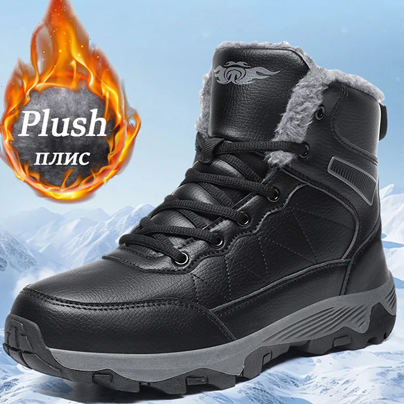 

NeW Men Winter Snow Boots For Waterproof Leather Sneakers Super Warm Men's Boots Outdoor Male Hiking Boots Work Shoes Size 39-48