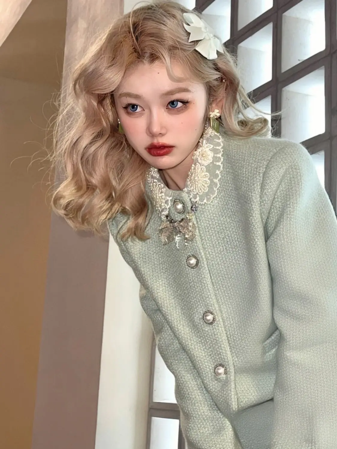 Youthful Lady Suit Set 2024 Spring Notched Collar Jacket & Skirt 2 Piece Set Preppy College Fashion Elegant Outfit Luxury Tweed