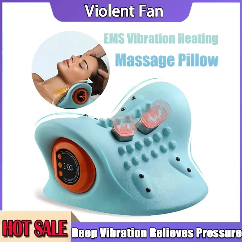 

Electric Cervical Neck Massager Traction Head Acupoint Pillow Shoulder Stretcher Chiropractic Therapy Soft Node Heat Function