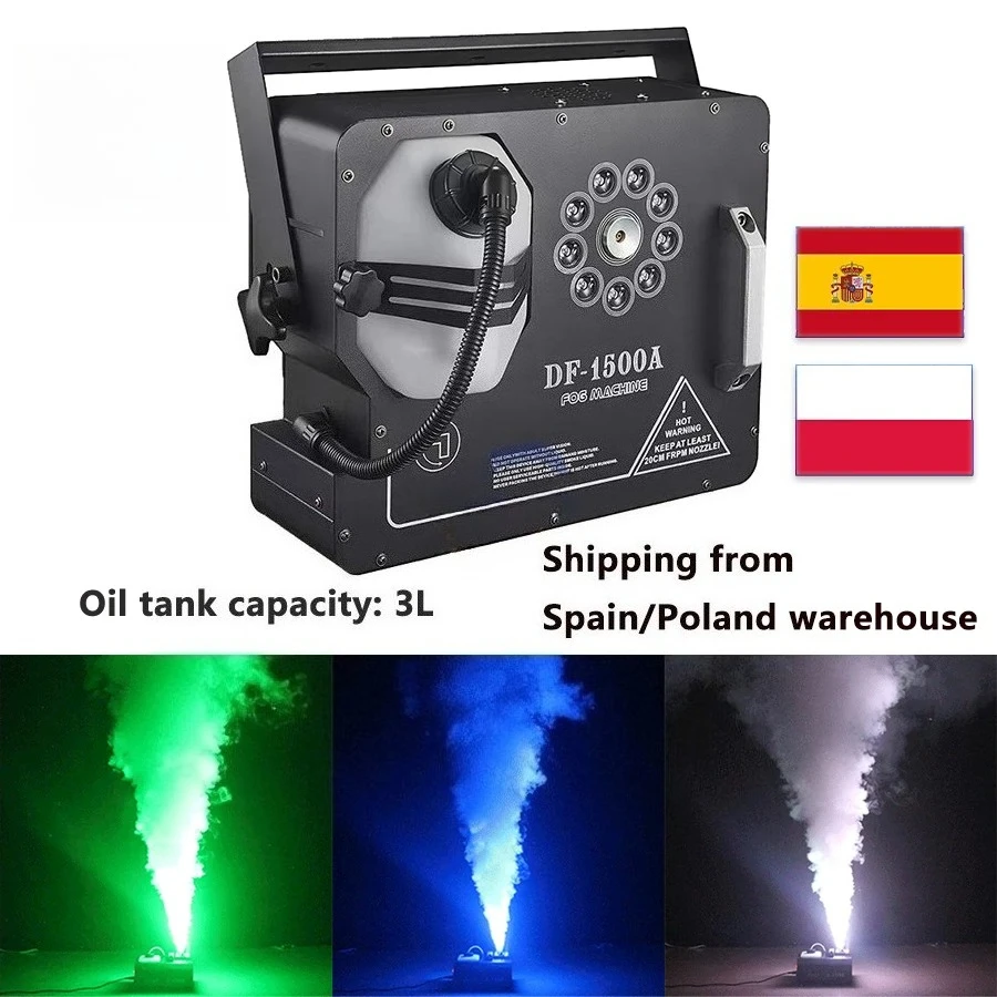 1500W Nebelmaschine 9 LED RGB 3-in-1 DMX512 Bühnenbeleuchtungseffekt DJ Disco Bar Fernbedienung Vertikale Farbnebelmaschine